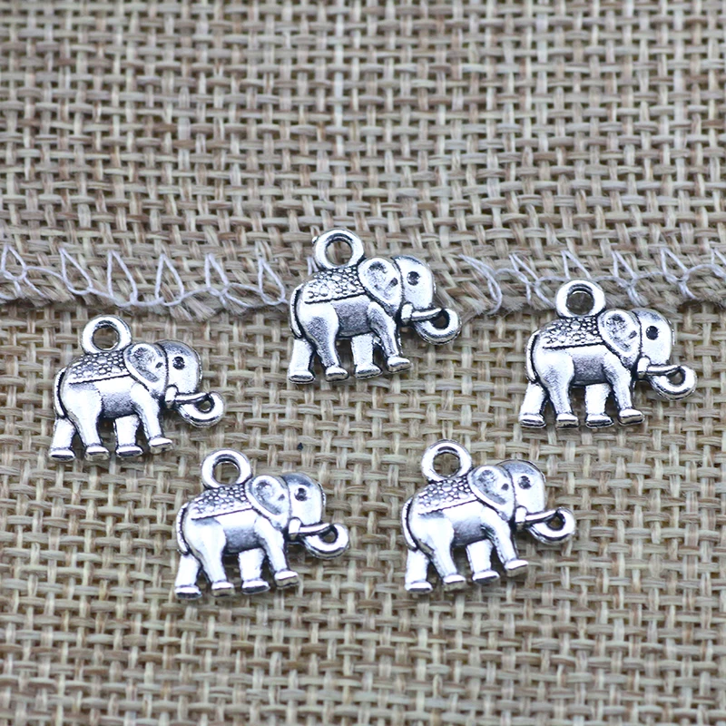 40 Pieces/Lot 12x14mm Antique Silver Color Double Sided Elephant Charms Bracelet Charm Keychain For DIY Jewelry Making