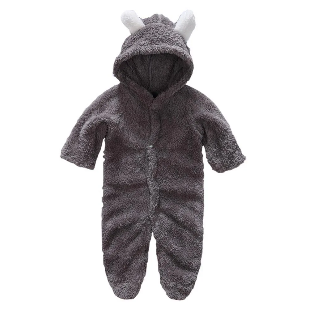 Autumn Winter Baby Romper Boys Girls Ears Hooded Long Sleeve Baby Clothes Solid Newborn  Baby Girl Clothes