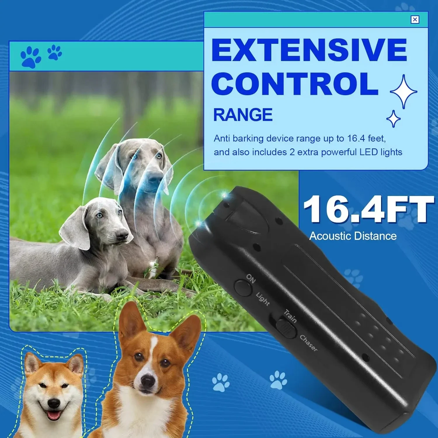 Repelente Ultrassônico para Cães, Dispositivo de Treinamento para Animais de Estimação, Dispositivo Portátil Anti-latido com LED para Repelir Gatos e Cães