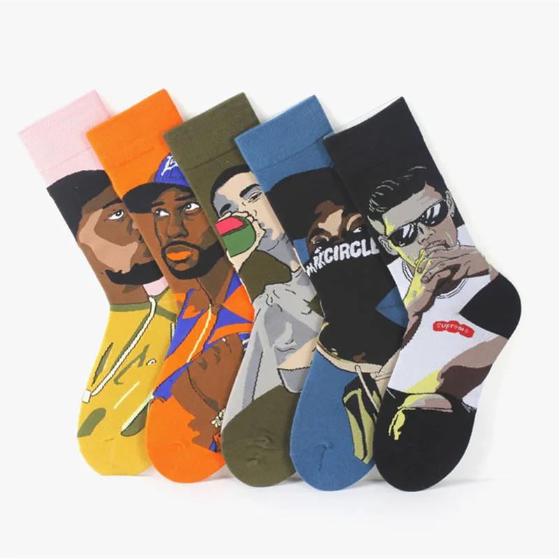 Cartoon anime cotton socks trend medium tube socks breathable jacquard trend socks