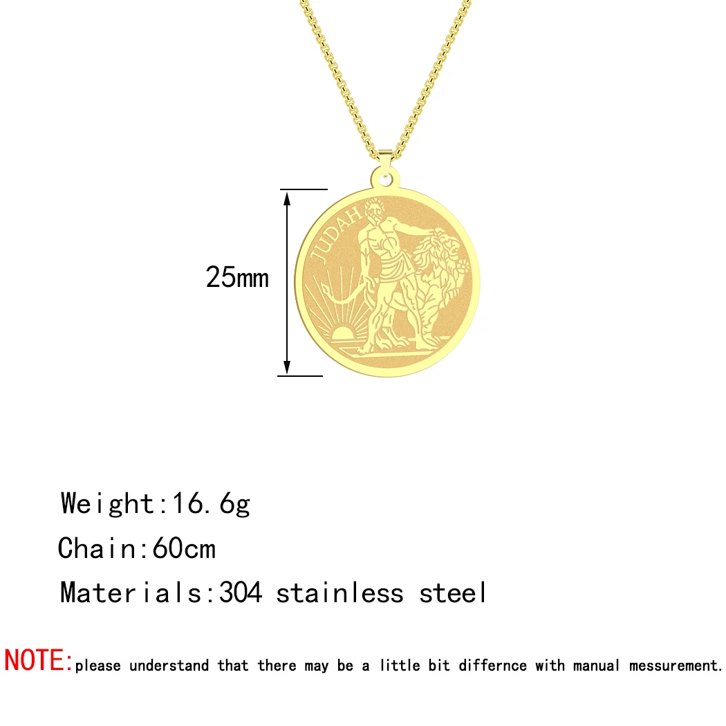 Kinitial Hanukah Lion Of Judah Jewish Necklace Men Stainless Steel Ancient Jewelry Paleo Hebrew Yahusha Coin Pendant Necklace