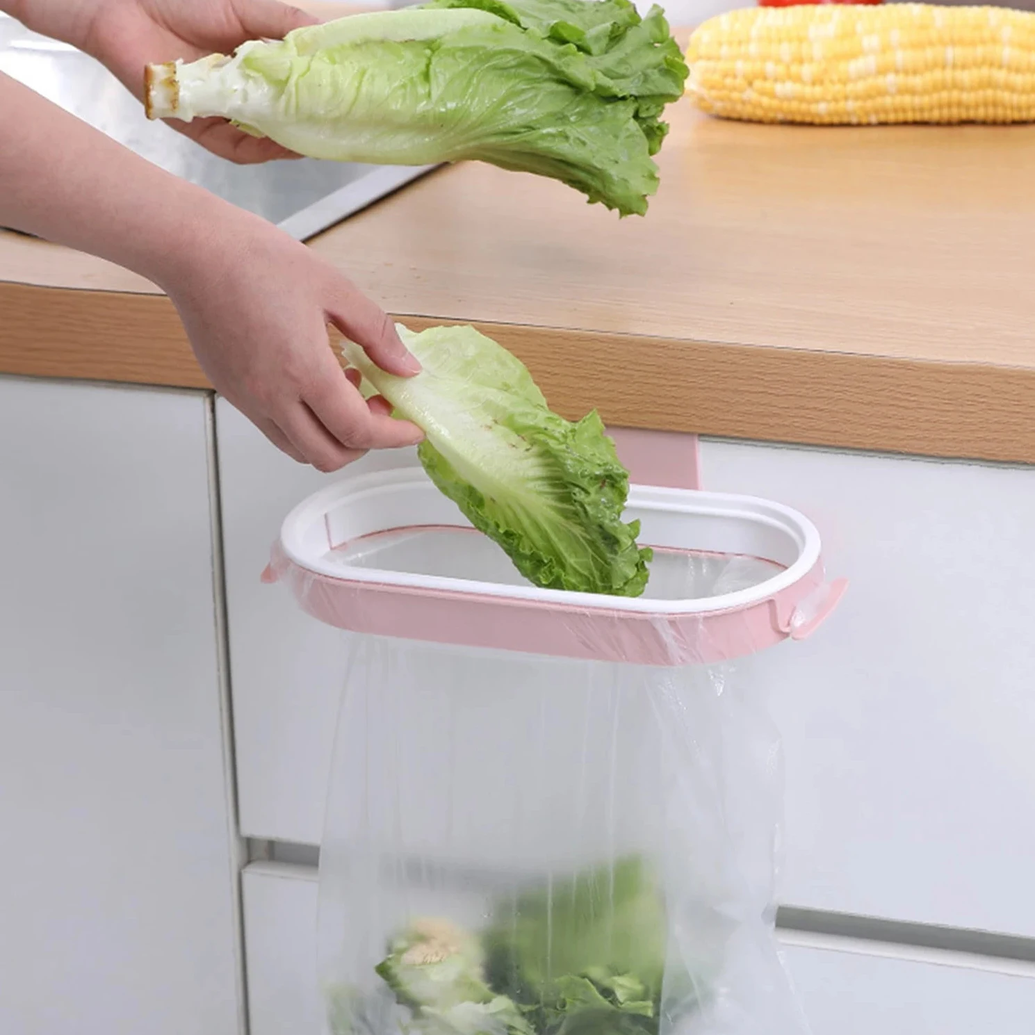 1pc-Space saving kitchen trash bag holder - portable wall mounted trash bin with lid