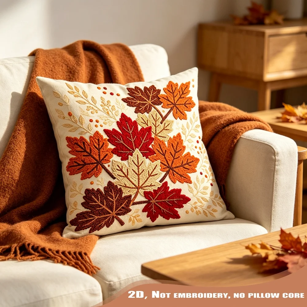 1PC Fall Maple Leaves Pillow CoverPolyester Cushion Case for Sofa Couch Living Room Bedroom Home Decor