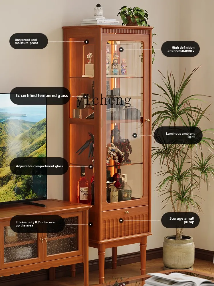 LYY  solid wood figure blind box display case transparent glass dustproof display wine cabinet black walnut