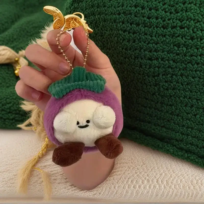 クリエイティブフルーツマンゴスチンぬいぐるみキーホルダーかわいい漫画ぬいぐるみキーリングバッグペンダントカップルバックパック吊り下げ装飾