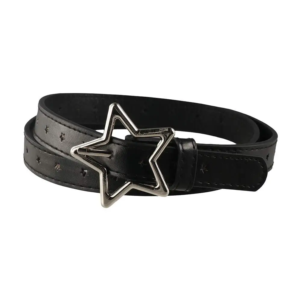 Punk Heart Five-point Star Waistband Adjustable PU Leather Star Belt Thin Waistbands Women Waist Belt Pants Decor