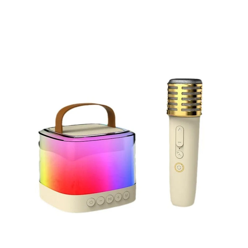 T7 Macchina portatile Karaoke Lettore musicale Mp4 2 microfoni Mini altoparlante da 5 W per esterni Blue Tooth con luce a LED e microfono