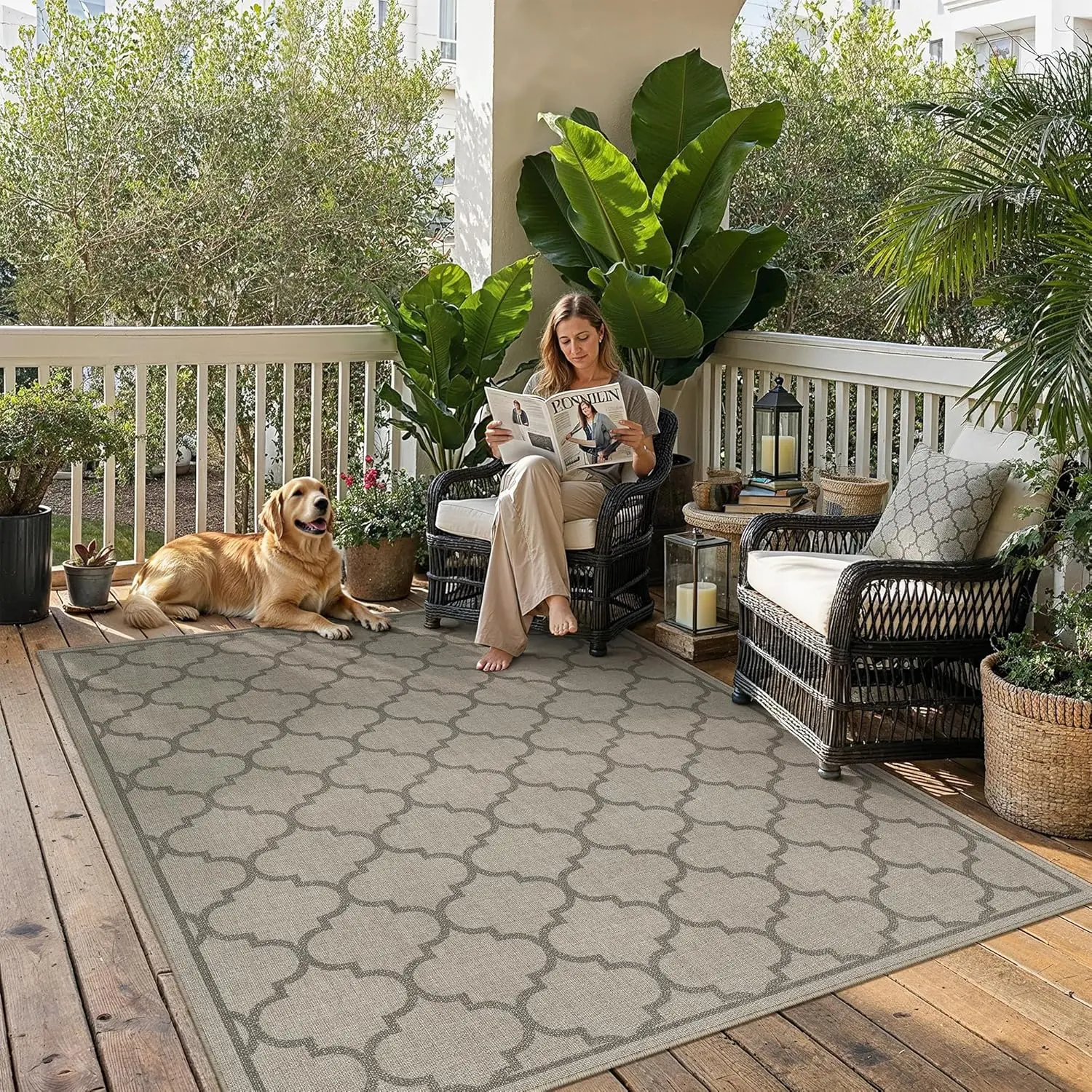 

5x8 Indoor Outdoor Area Rug Washable Patio Rug Brown Non Slip High Traffic Waterproof Carpet for Living Room Bedroom Backyard