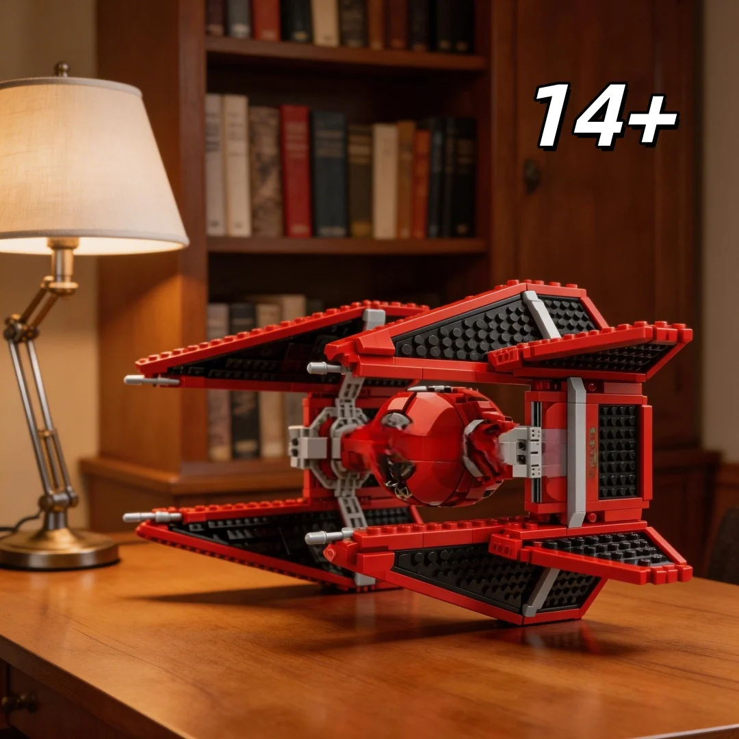 

New MOC Interstellar red fighter assembly model creative DIY sci-fi spaceship assembly toy adult collectible decoration boy