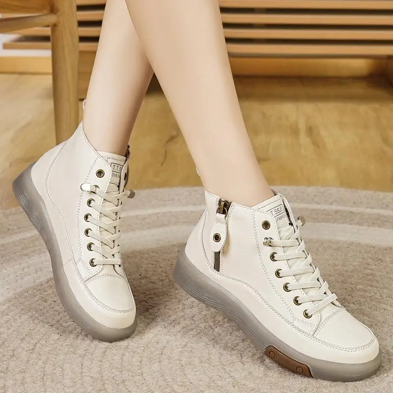 Spring and Autumn Leisure Nurse Xiaobai Shallow Mouth Flat Bottom Large Size Mom Leather Lefu Mokasin Shoes