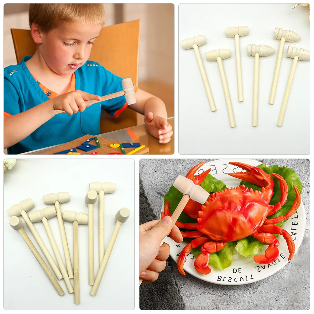 1Set Solid Wooden Mini Hammer Creative DIY Accessories Children Small Wood Mallet Kid Tool Compact Crab Mallet