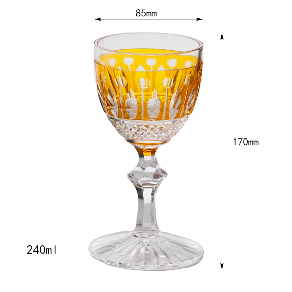 240 ml Yellow Cut Lotus Hand Engraved Hock Goblet Classic Wine Glass Stemware