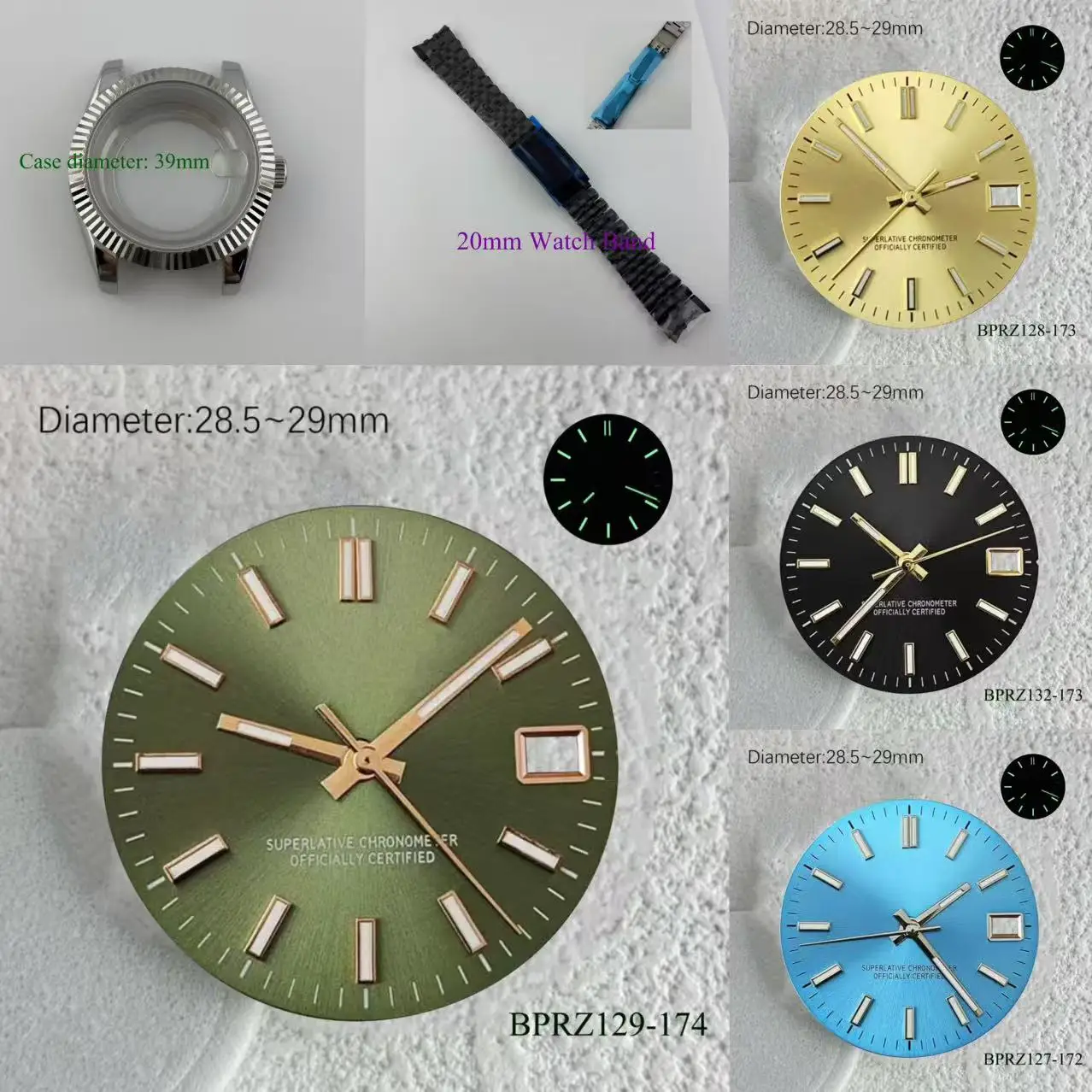 28.5mm high-quality Hot selling date s logo dial green Luminous 29mm s dial Suitable nh dial 35 movement date watch accessories