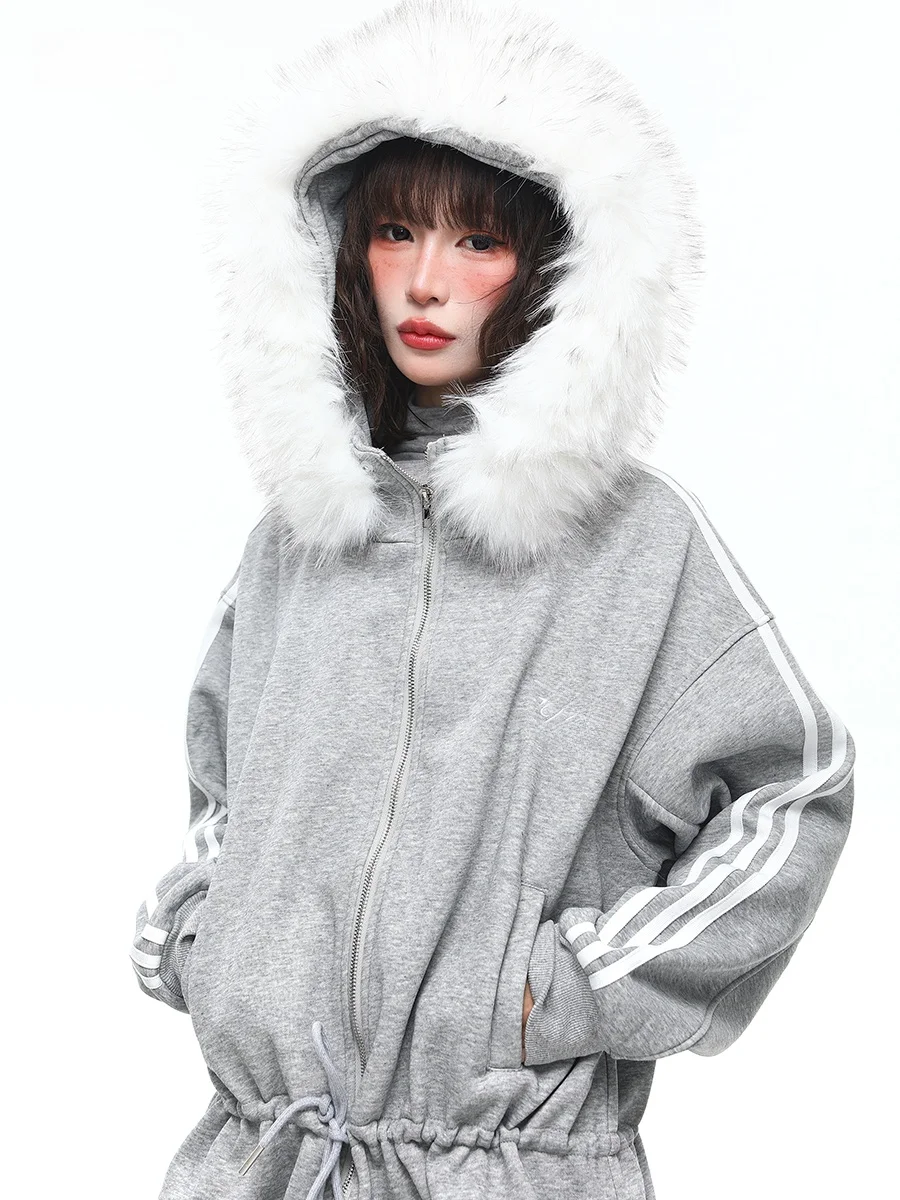 

Корейская женская куртка Sanowers с капюшоном и флисовой подкладкой, свободного кроя, весенняя новинка, модный кардиган-пальто