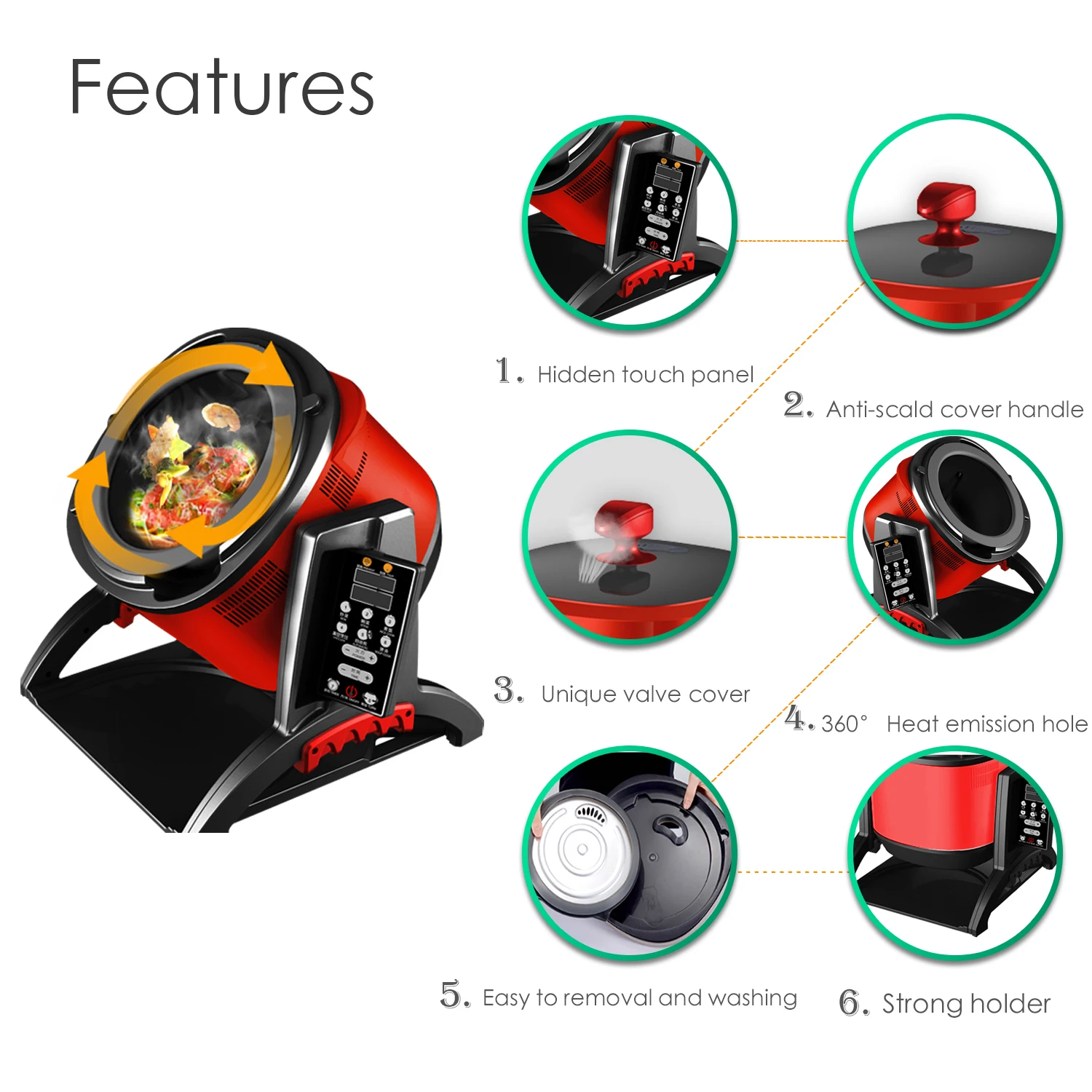 Smart Cooking Robot Chef 6 - 6.5L Auto Stir-Fry Soup Pot with Rotation Base, Household Automatic Cooking Machine