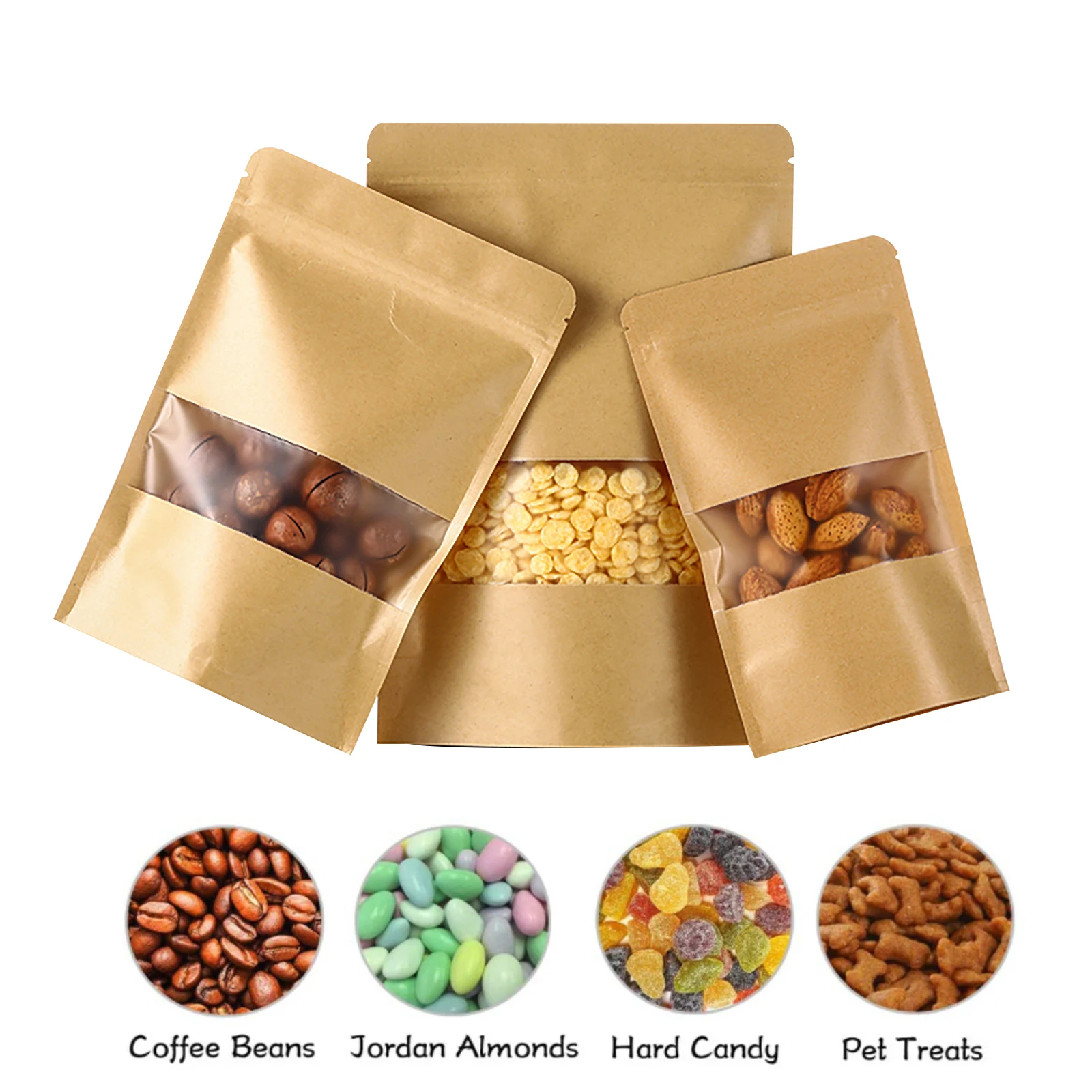 100 Stück Ziplock-Verpackungsbeutel Kraftpapier-Standbeutel mit Fenster Reißverschluss-Verpackungsbeutel für Kleinunternehmen – Detail 4