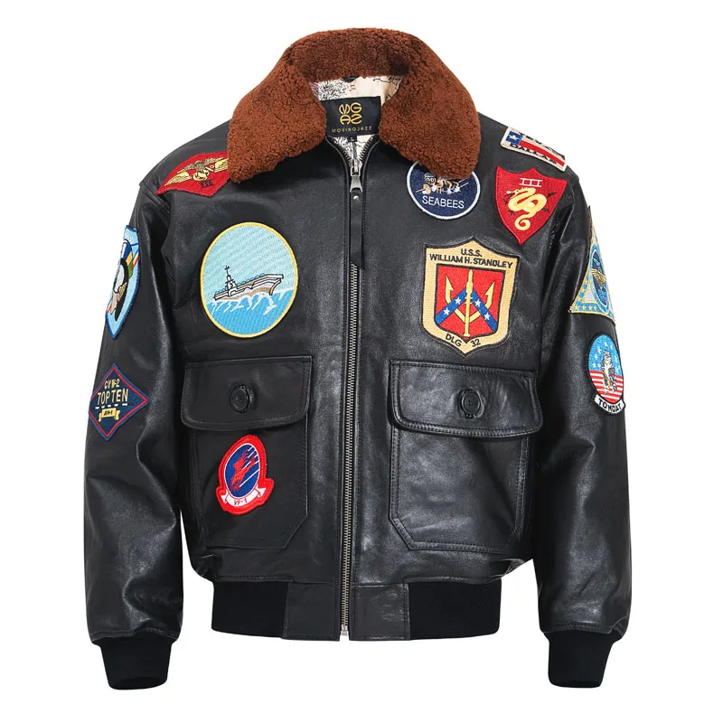 Black TOP GUN Maverick G1 Jacket Europe Size Military Style Natural Sheepskin Autumn Aviation Genuine Leather Coats