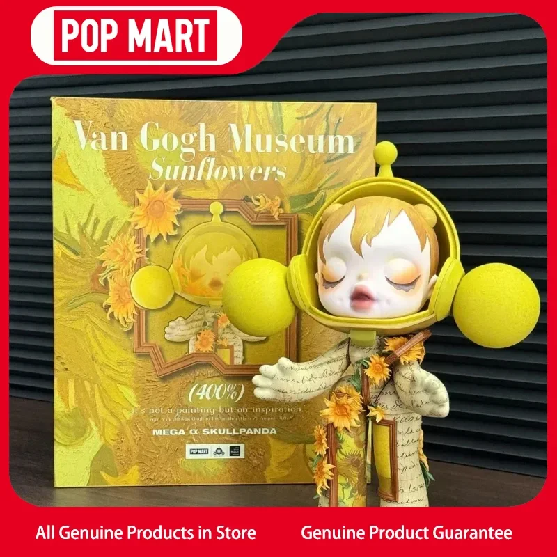 

Genuine Pop Mart Mega α Skullpanda 400% Van Gogh Museum Sunflowers Trendy Toys Ornaments Figure Glue Mysterious Box Birthday