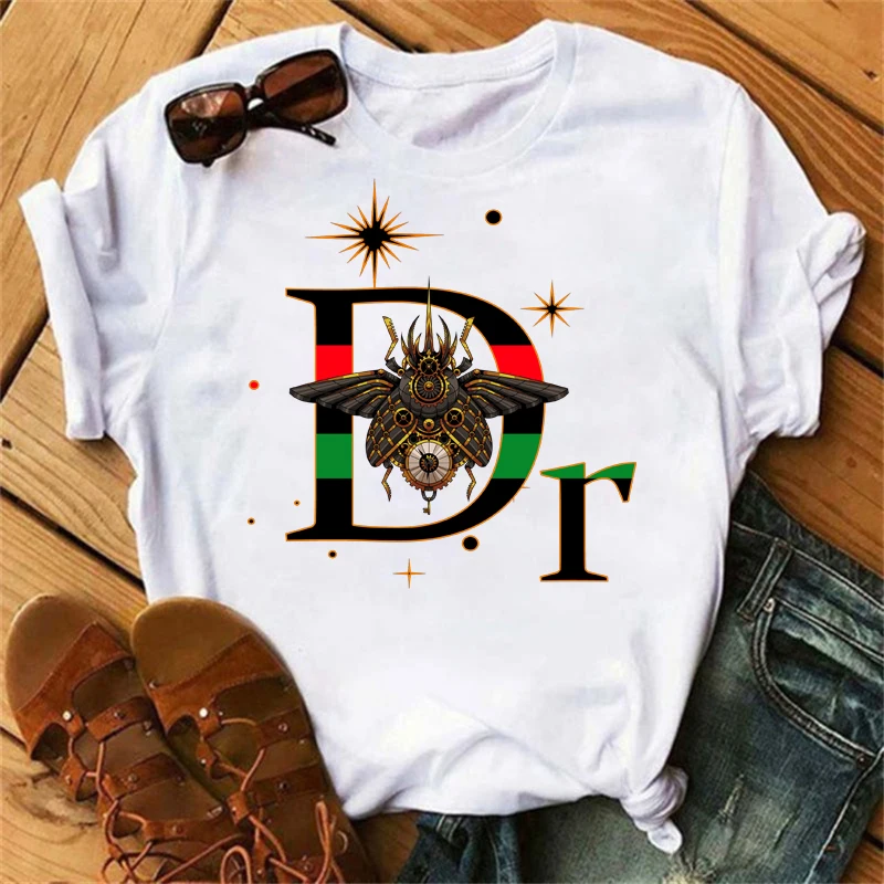 New Summer Fashion Luxury brand Men/Women Insect T-shirts DR Letter Printed Cotton O-Neck Short Sleeve clothes Top Tees Female