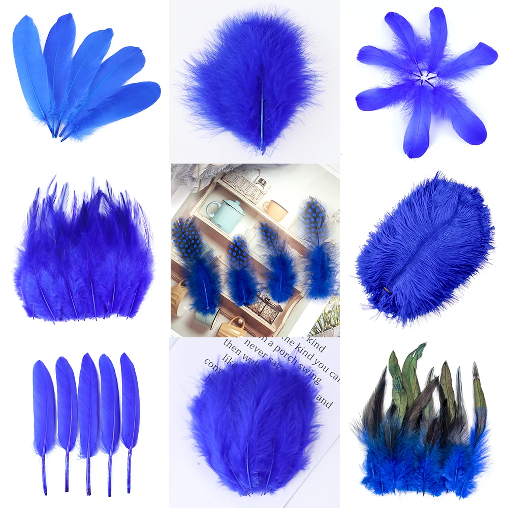 20pcs Royal blue Pheasant tail Goose Feathers Ostrich Rooster Plumas for Fly Tie Material Party Crafts Jewelry Decoration