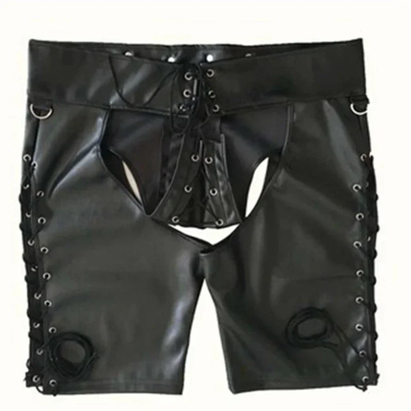 웨트룩 인조 가죽 오픈 코치 쇼츠 섹시 란제리 팬츠 라텍스 레깅스 클럽웨어