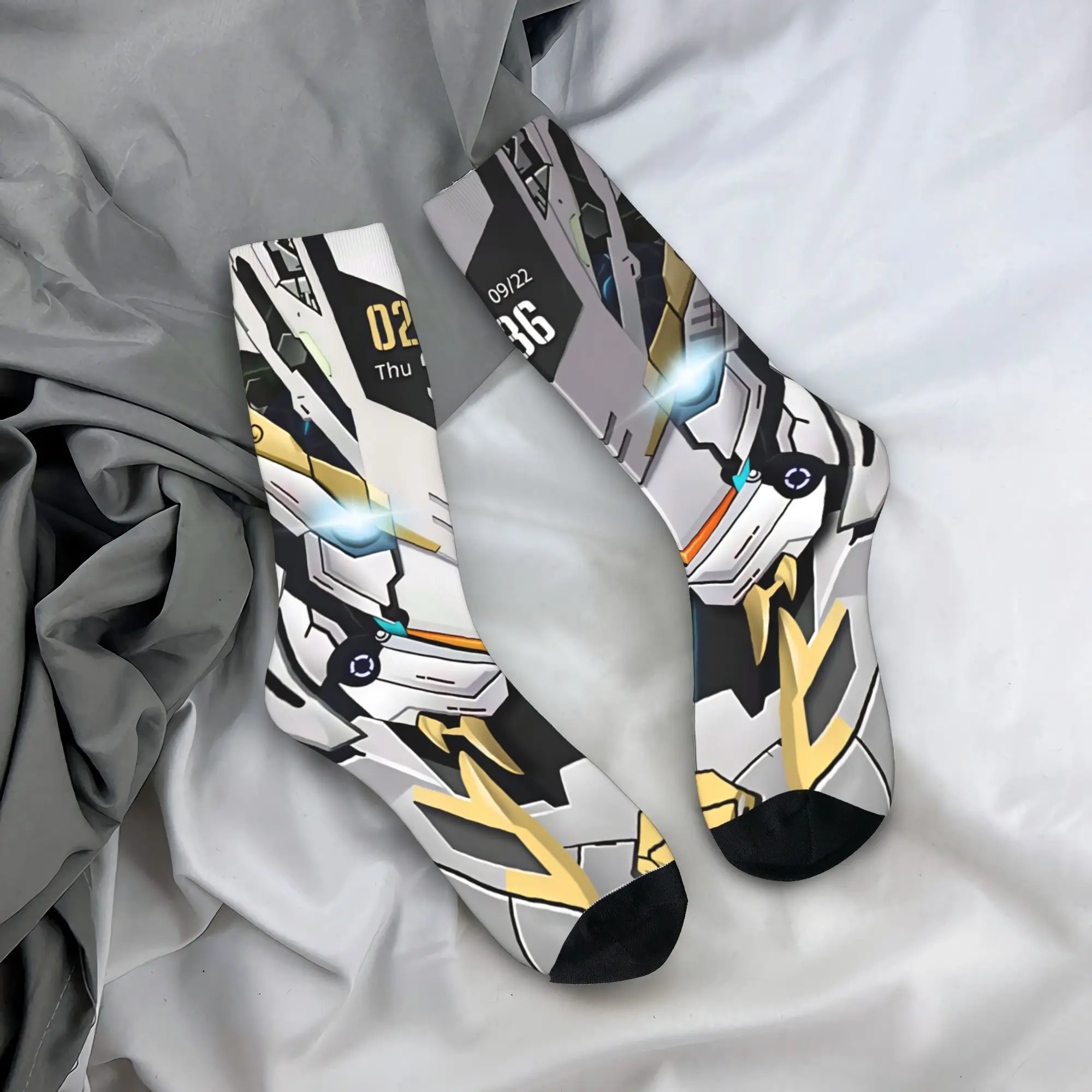 Glowing Mechanical Robots Print Socks Autumn  Stockings Leisure Adults Men Warm Soft Socks Pattern Running Non-Slip Socks