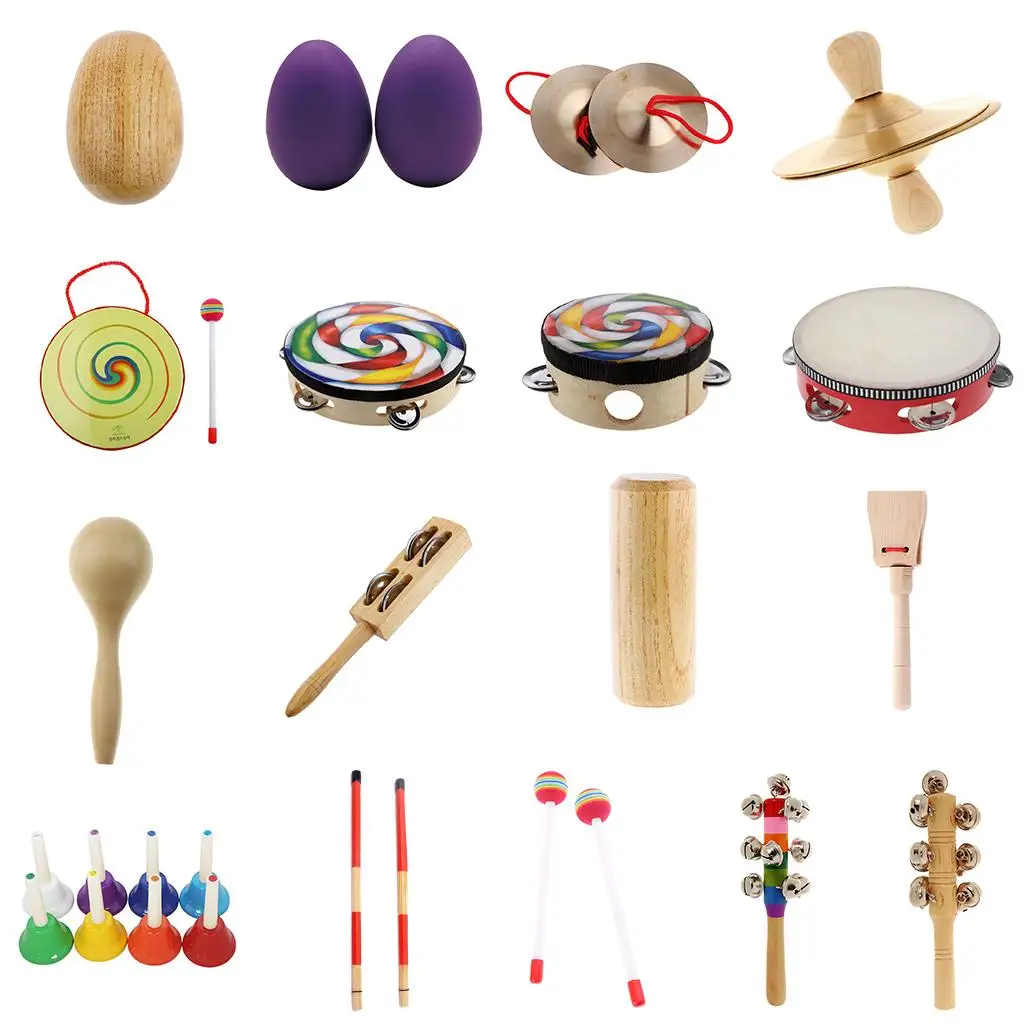 Toddlers Shaker Hammer Toy, Maracas Rattles Drum Percussion Instruments Accessories, Natural Wood Color