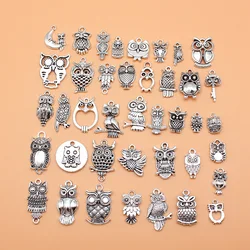 40pcs Antique Silver Color Owl Charms Collection For DIY Jewelry Making, 40 Styles, 1 of Each