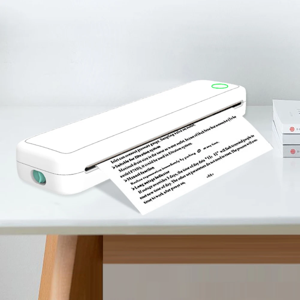 Tragbarer A4-Drucker ohne Tinte für Reisen, kabelloser Bluetooth-Thermodrucker mit 1-Rollen-Thermopapier-Set für den Dokumentenhersteller zu Hause
