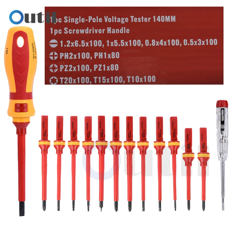 13PCS Insulated Screwdriver Household Circuit Tool Insulated Isolated Current Electrician Cross Plate Screwdriver Edge Tool Kit