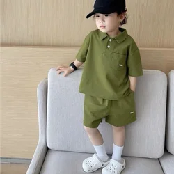 New Summer Korean Cool Boys Clothing Set Pullover Children's Set for Boys Baby Clothes Children Short Sleeved Polo Shirt Shorts