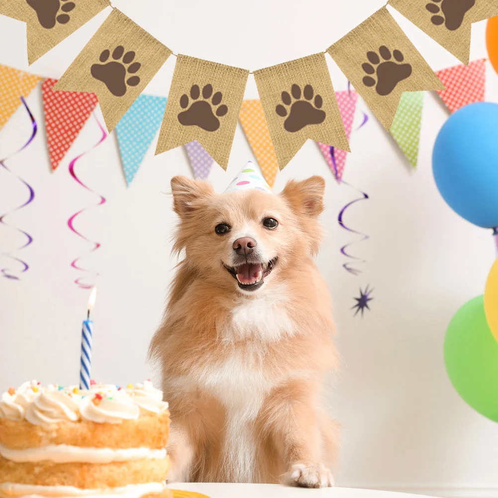 

Dog Pawprint Flag Linen Banner Animal Party Decor Swallowtail Bunting Garland Theme Decoration Animal Party Supplies