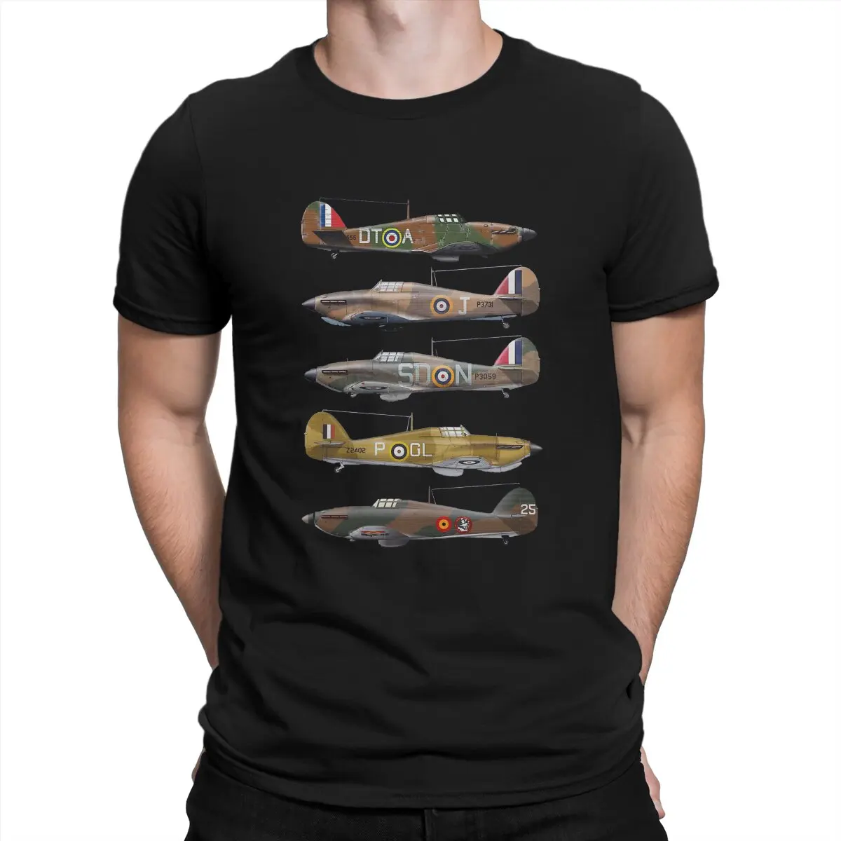 Hawker Hurricane is a British WW2 Fighter Aircraft T Shirts Vintage T-Shirts Round Collar Airplane Lover Tees Short