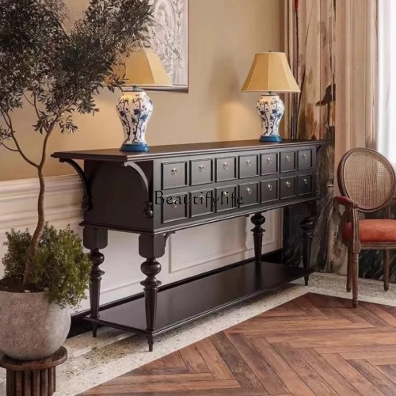 

American rural entrance cabinet retro and old medieval living room black entry cabinet against the wall