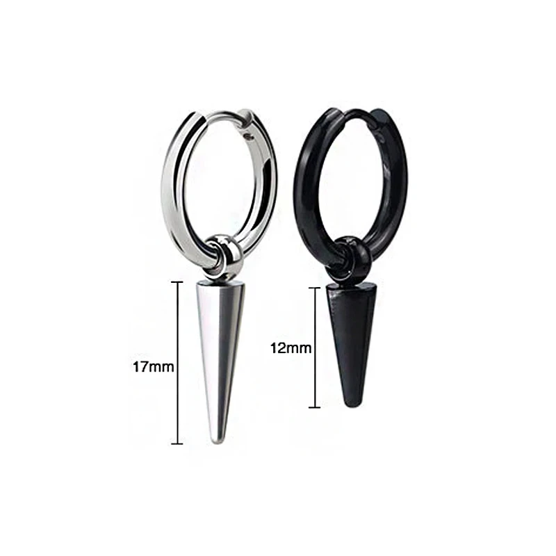 2pcs Rock Cone Pendant Hoop Earrings Female Men Stainless Steel Geometric Cartilage Single Earring Hip Hop Piercing Jewelry