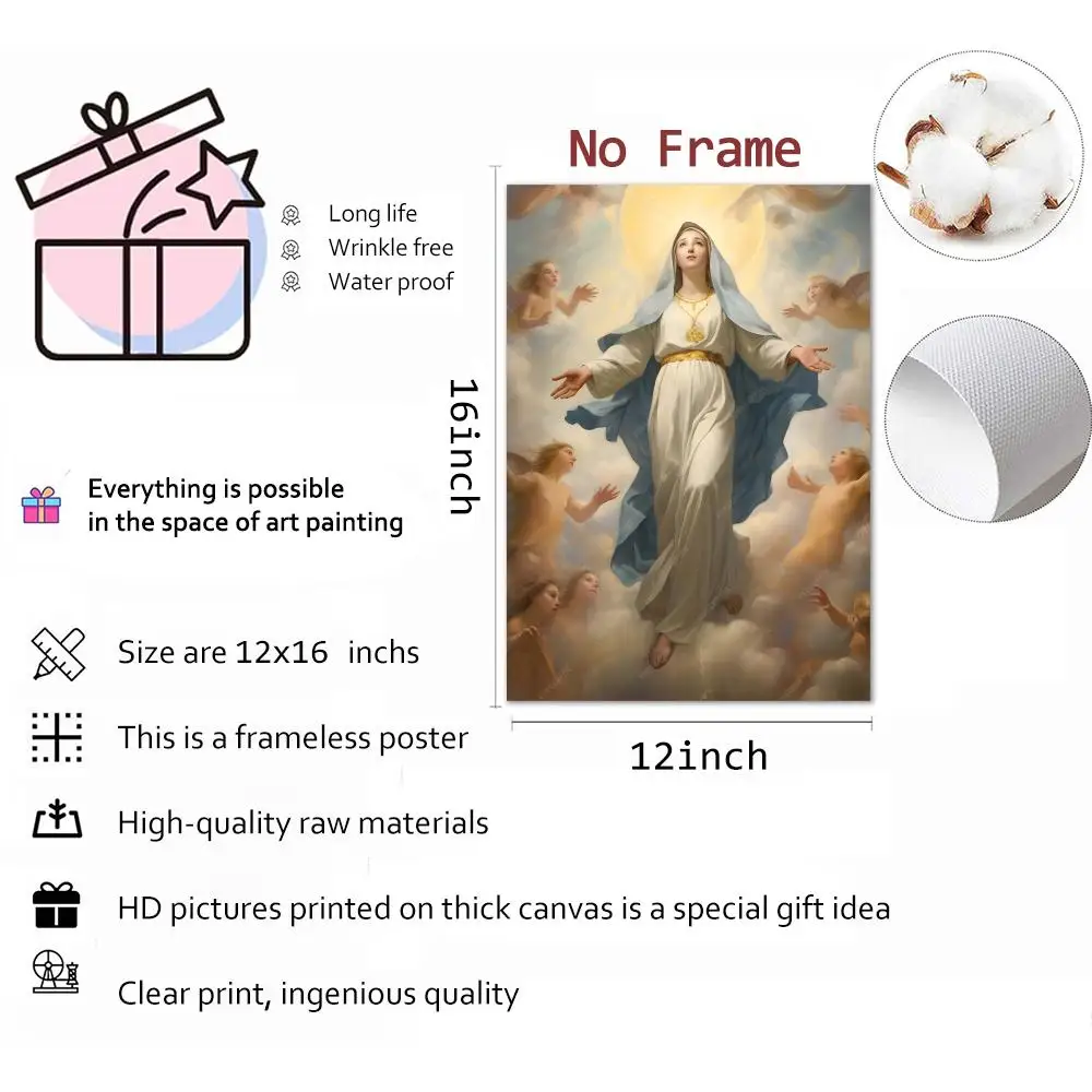 Assumption Day Religion Holy Painting Calligraphy Wall Art Mural Living Room Canvas Decor Gifts