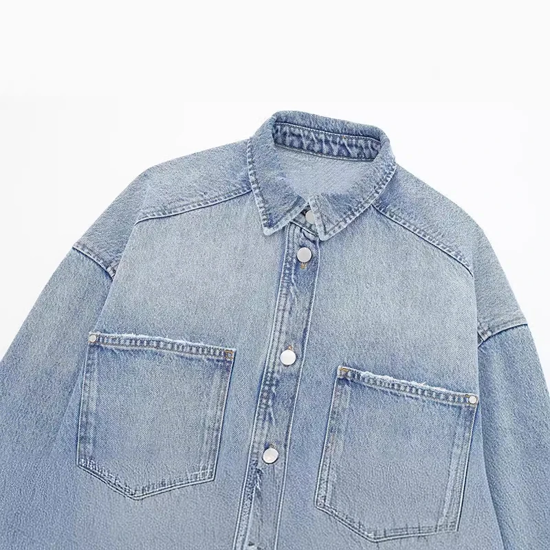 Fashion Casual Blue Denim Jacket For Women Spring Autumn Long Sleeved Lapel Single Breasted Coat 2024 New Loose Female Clothing