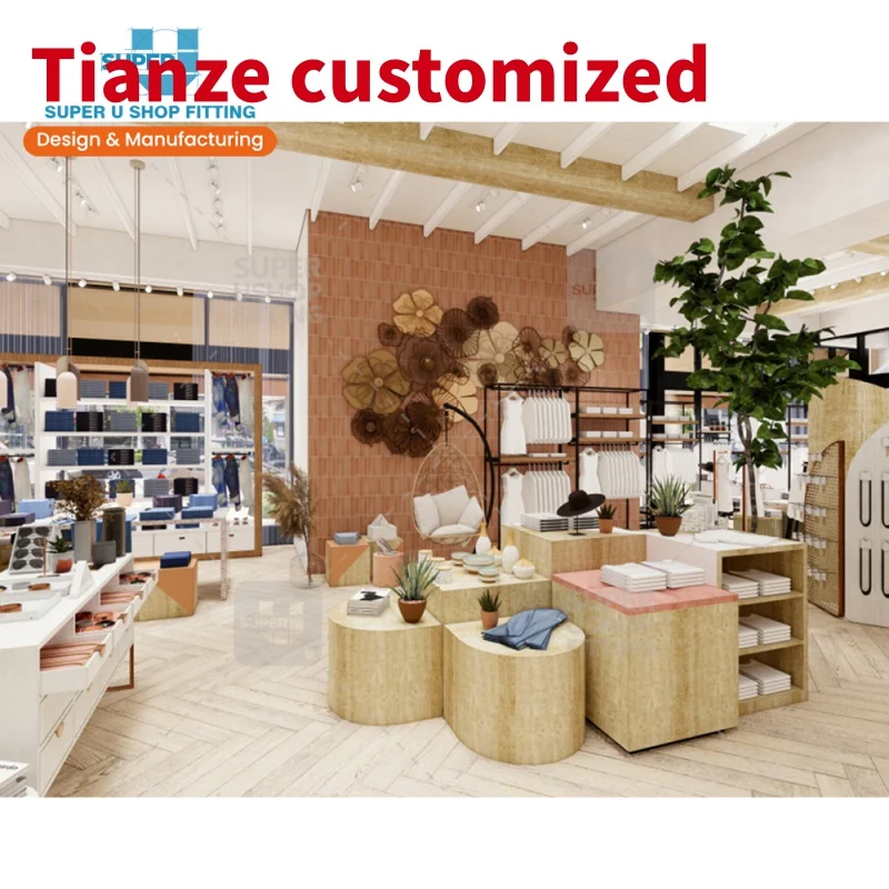 (customized)Customized Clothing Store Display Design Shop Fitting Clothing Store Display Wall Stand Wooden Clothing Dis