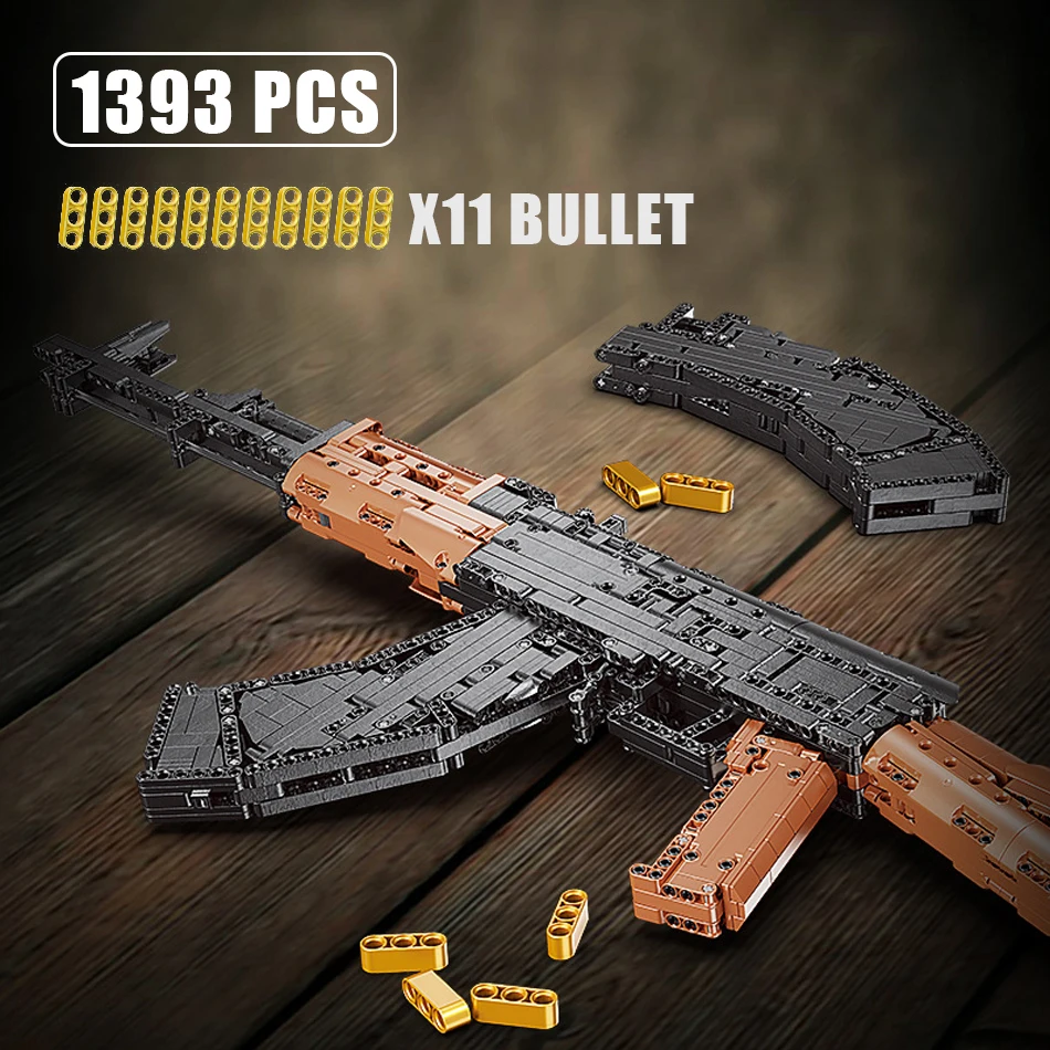 

MOC PUBG Game AK47 Assault Rifle Model Building Blocks Army Military Series Can Shoot Bullet Gun Weapon Bricks Toy for Kids Gift