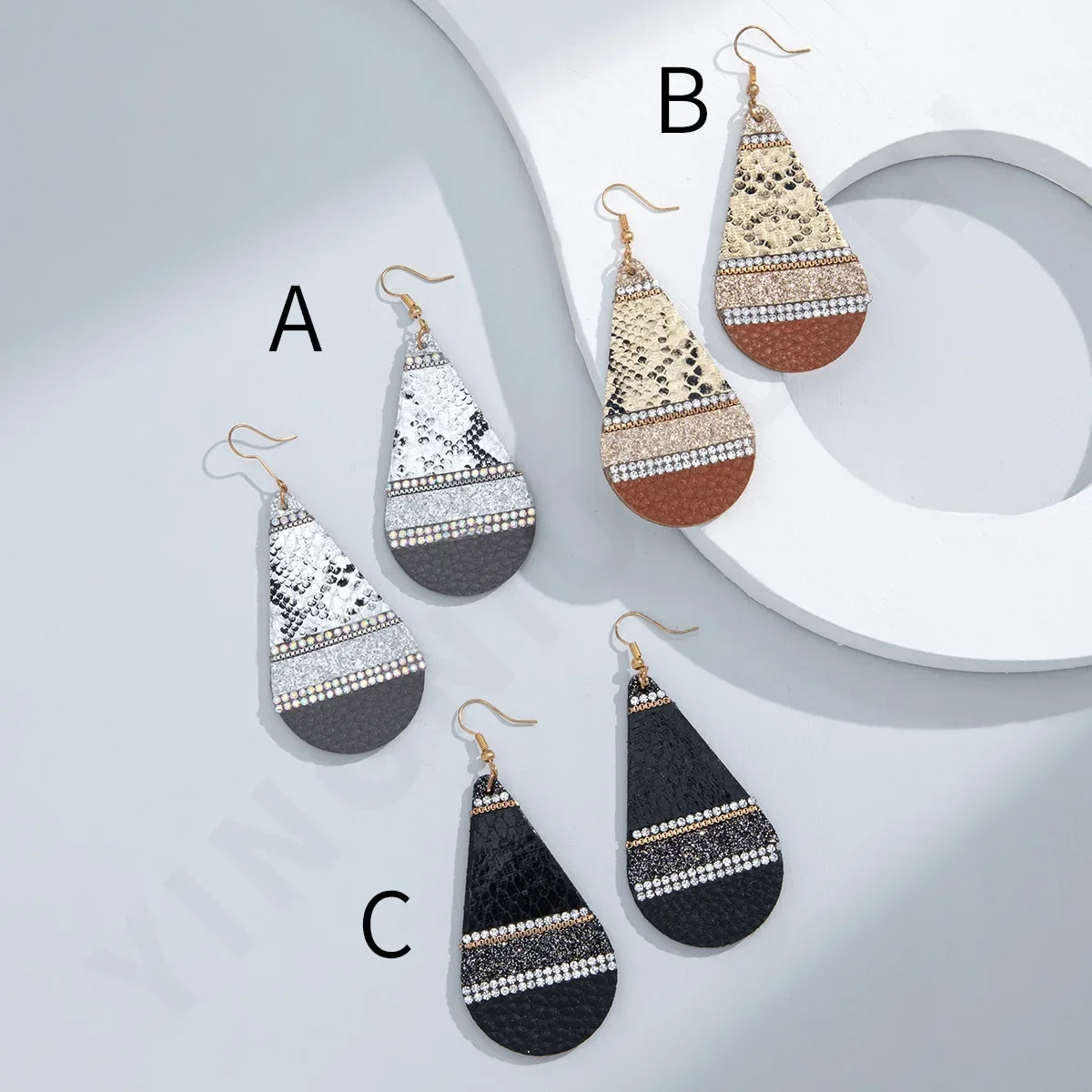 French Vintage Leather Eardrop for Women Droplet Snake Skin Pattern Printed Earrings Jewelry Gift 2024 image 4