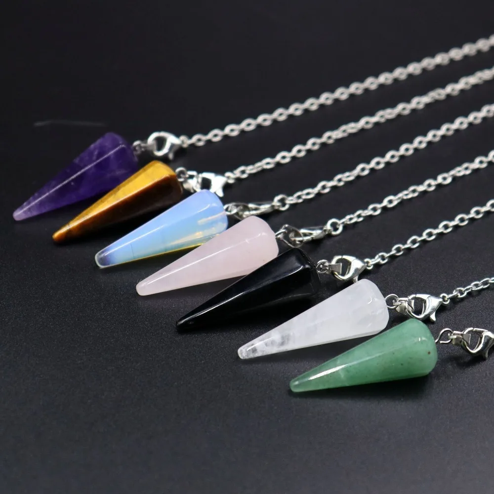 Péndulo de cristal curativo para adivinación, péndulos de ópalo, piedra preciosa Natural, colgante de cristal Reiki, 1 ud.