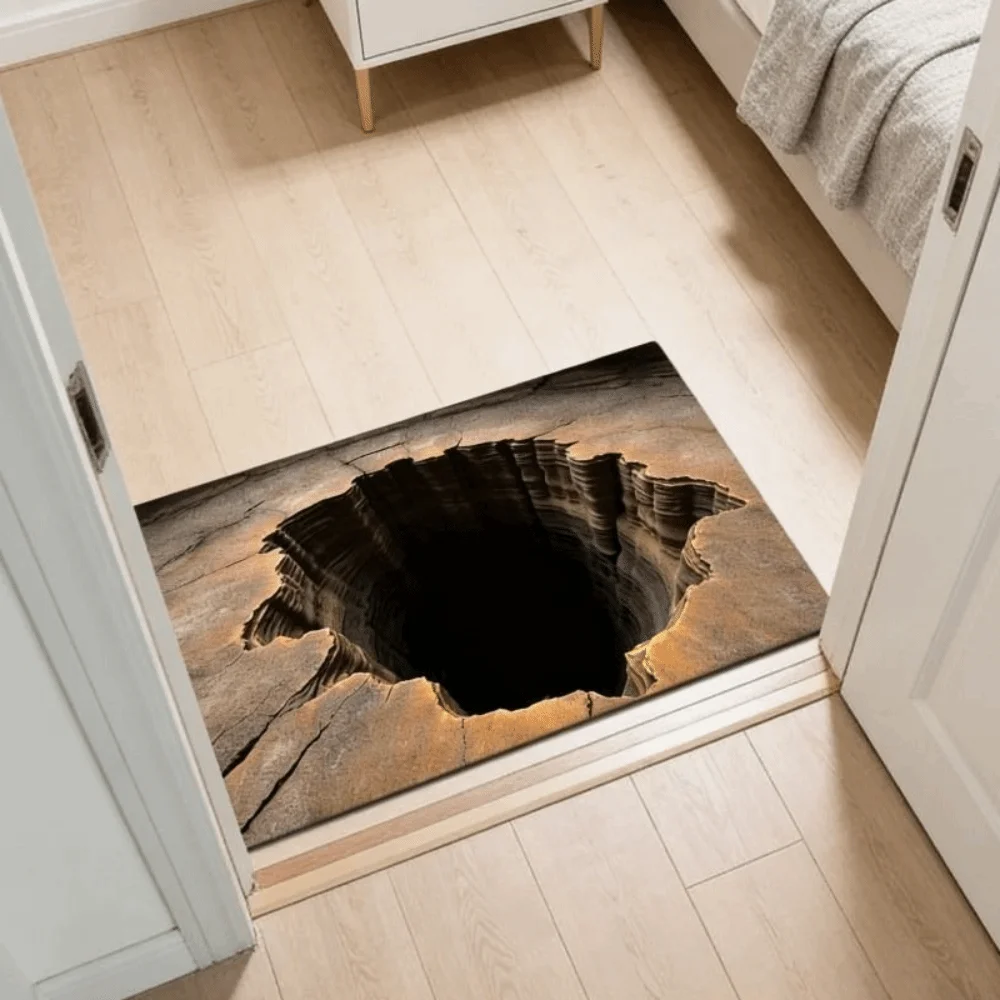 3D Flat Optical Illusion Doormat Water-absorbing Non-slip Bathroom Carpet Abrasion-resistant Durable Bedroom Door Rug Home Decor