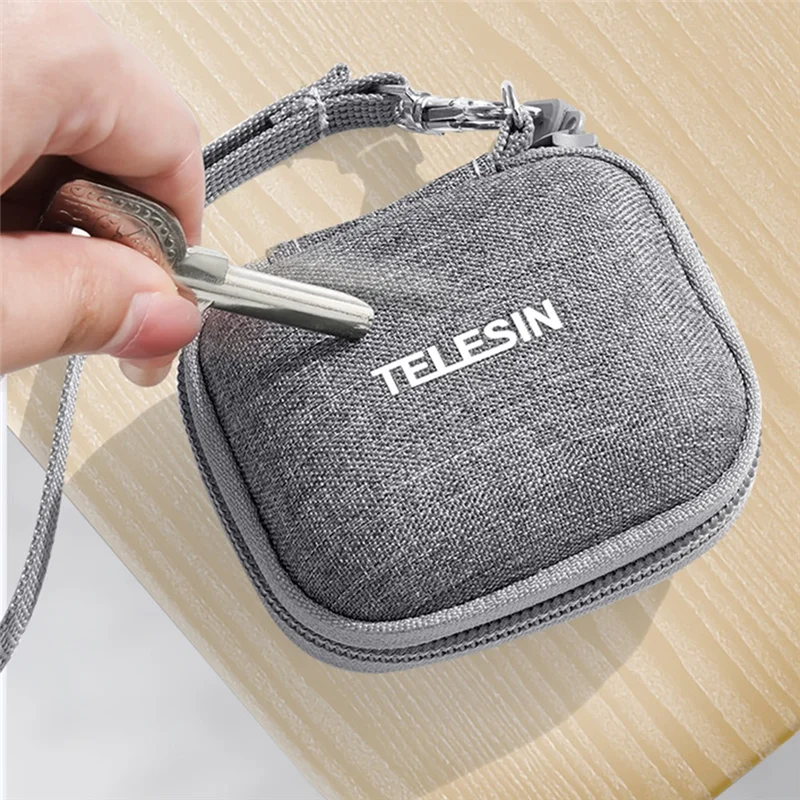 TELESIN Mini Protective Storage Bag For Insta360 GO3 Gopro 12 Hero 12 11 10 9 Action Camera Waterproof Box Easy Install Gray