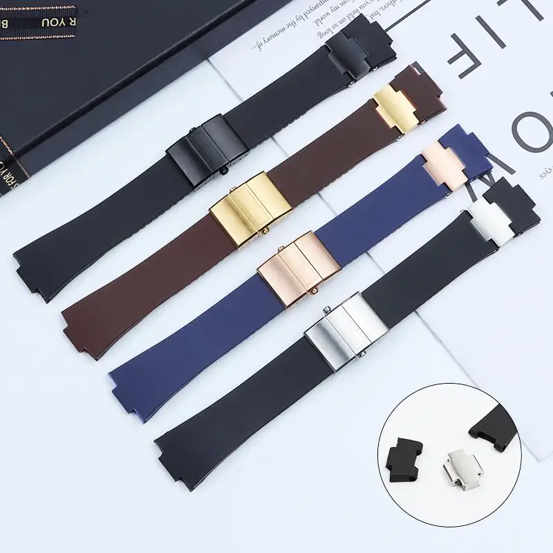 TINTAG 25*12mm Black Brown Blue Waterproof Nature Silicone Rubber Watchband Wristband Watch Band Belt For Ulysse Nardin