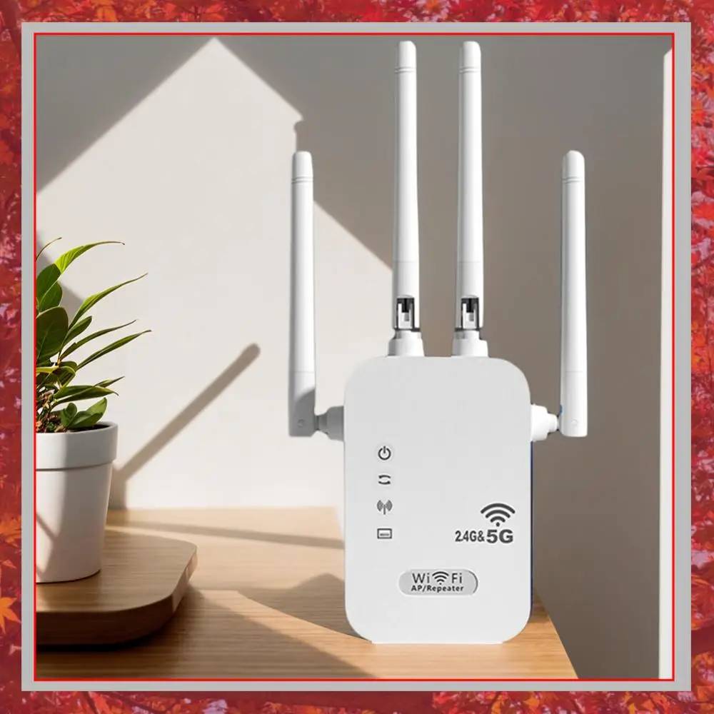 

1200Mbps Wi-Fi Signal Booster with WAN/LAN Port Dual-Band 2.4GHz/5GHz WiFi Signal Amplifier 4 Antennas WiFi Enhancer for Home
