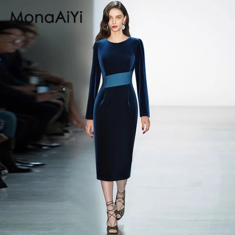 

MonaAiYi 2023 New Fashion Runway Designer Women's Long Sleeve Pleated Wrapped Buttocks Princess Style Slim Fitting Dress