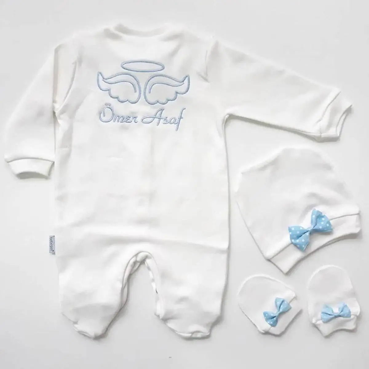 Custom blue embroidered embroidered baby boy jumpsuit