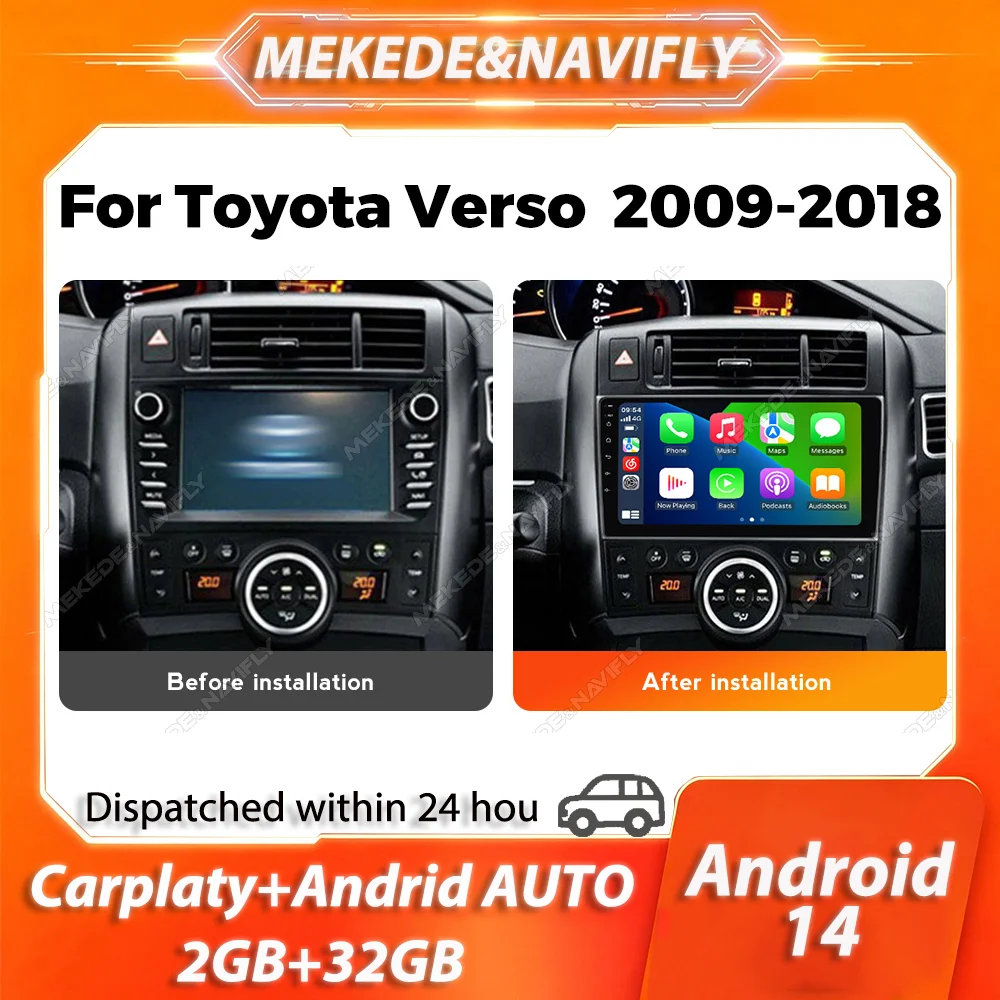 MEKEDE 2 Din Wireless Carplay Für Toyota Verso R20 2009-2018 IPS Bildschirm Autoradio GPS Autoradio Stereo Intelligentes Audiosystem