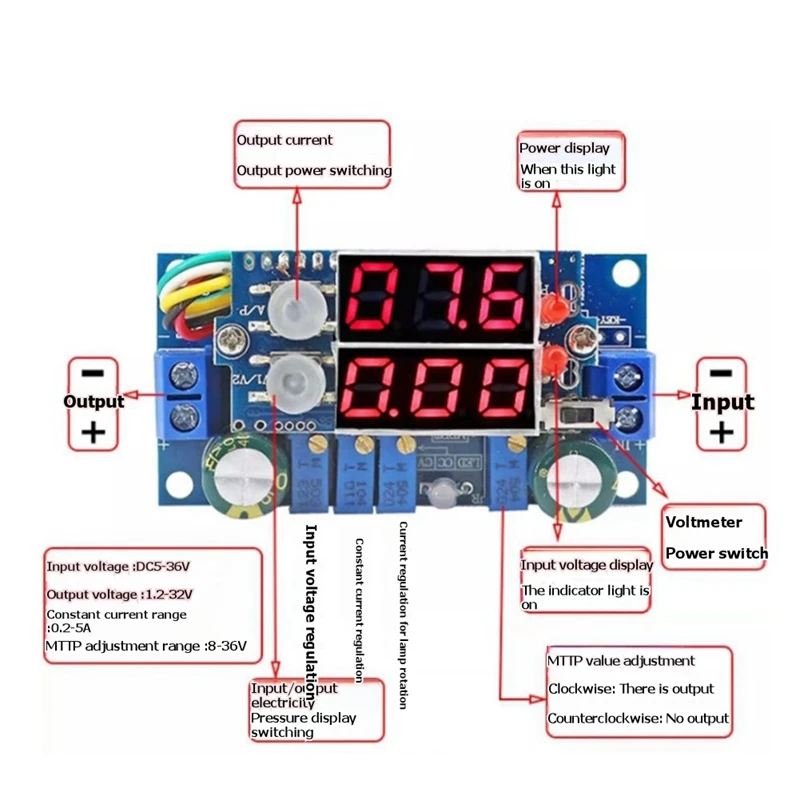 DT23 MPPT Solar Panel Controller Regulator, DC-DC 6-36V to 1.25-32V 5A Step-Down Module, CC/CV Charging, PCB