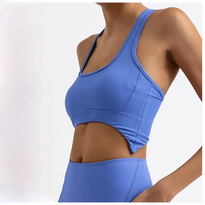 

Women's Yoga Vest Stripe Design Shockproof Chest Pad Beauty Back Irregular Sports Fitness Sling Bra